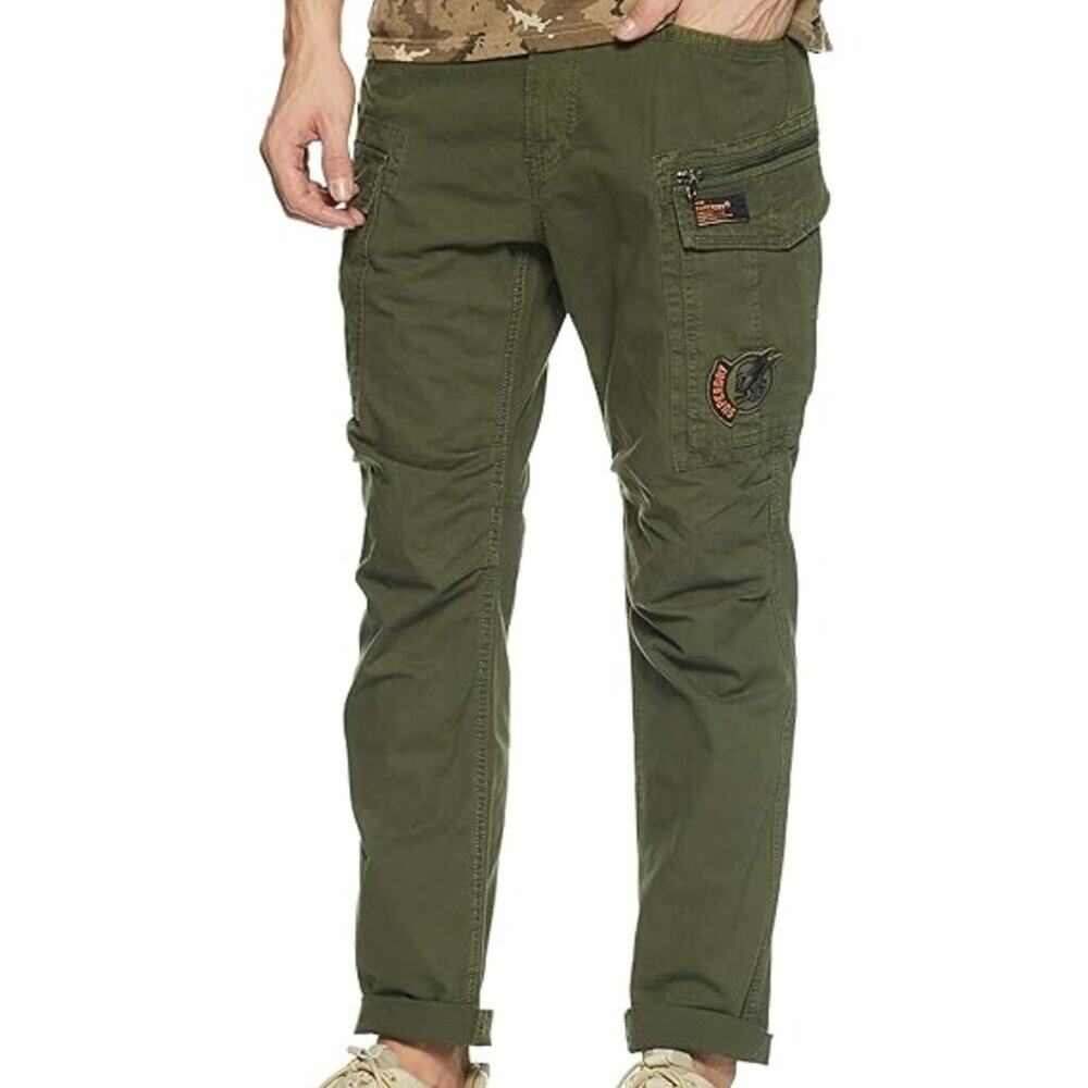 Superdry Mens 30 X 32 Olive Green Cotton Cargo Pants M70001GR